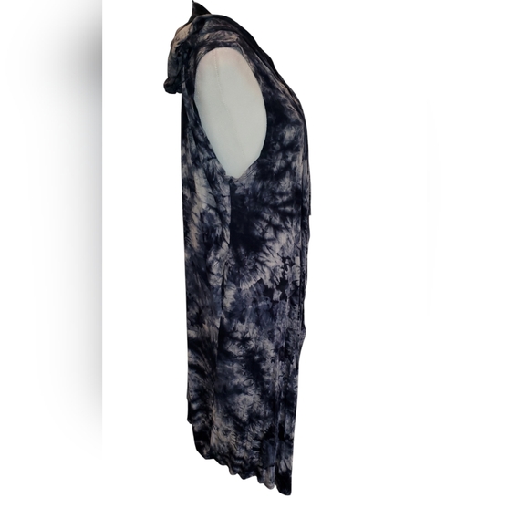 Cotton Innovation Blue Tie Dye Open Front Flyaway Jersey Knit Hoodie Duster Vest - Picture 3 of 11